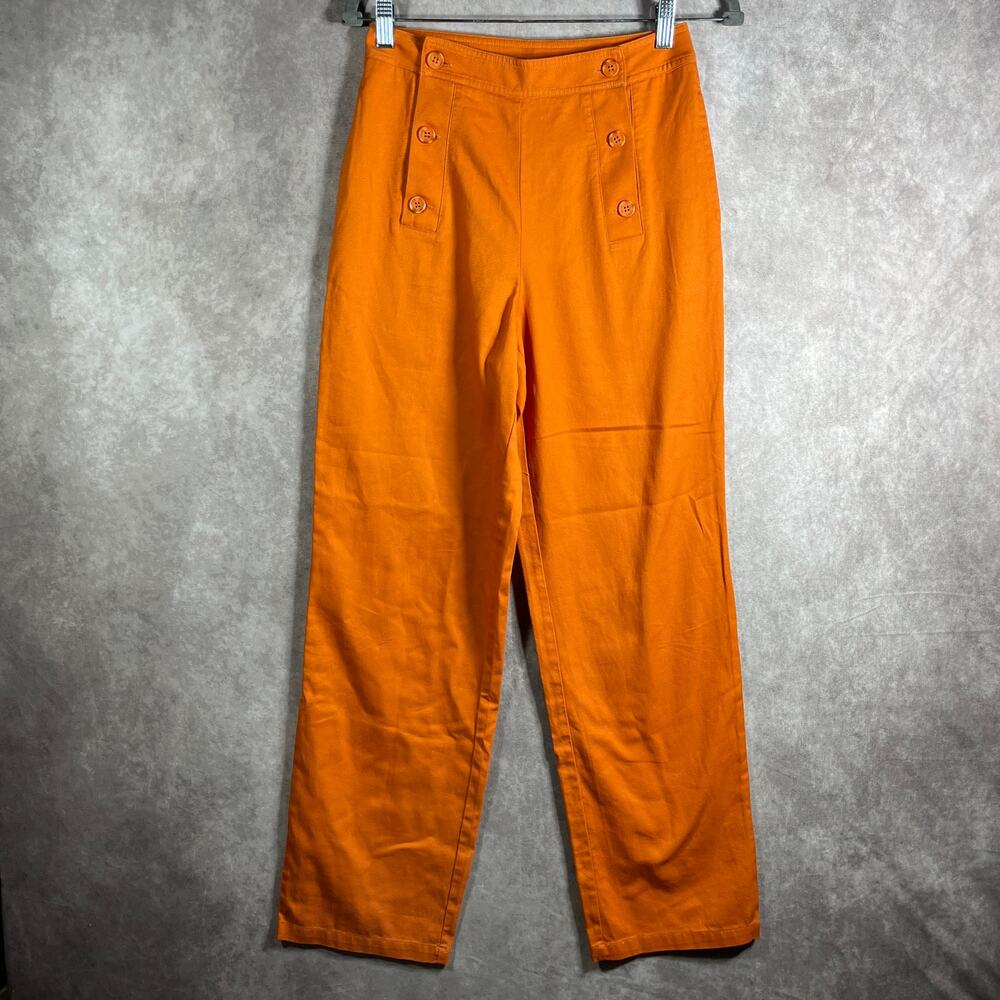 H/G By‎ Collection Pants Womens Small Orange Cotton Trousers Buttons Vacation